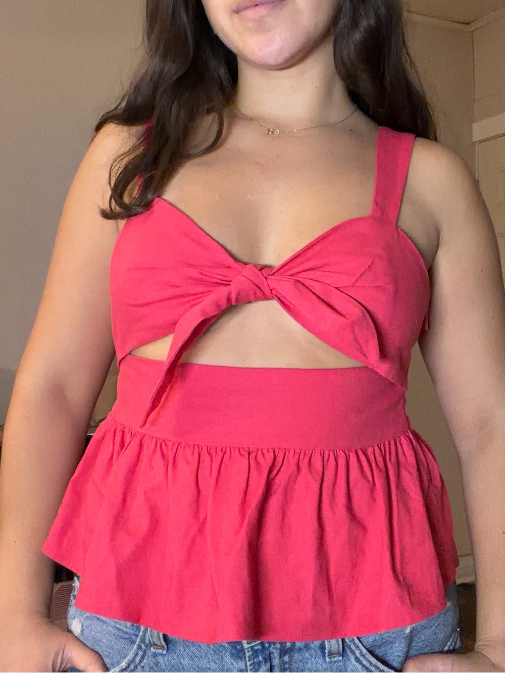 Zara Women’s Pink Tie-Front Peplum Crop Top